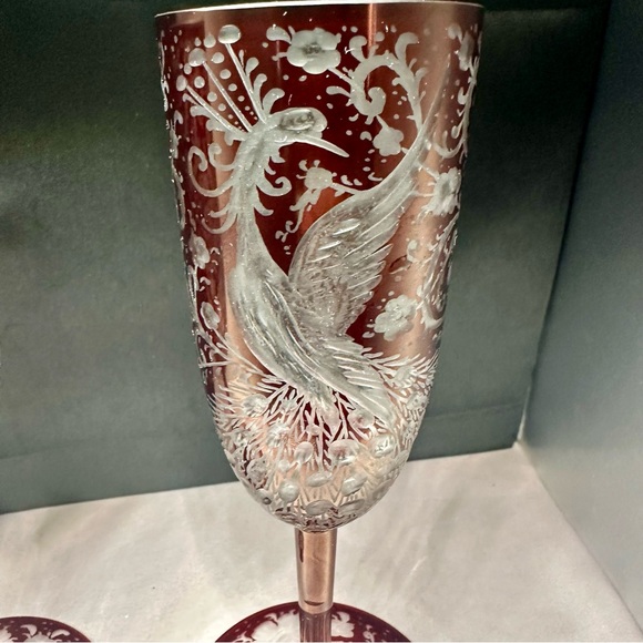 Egermann Czech Ruby Cut Crystal Champagne Flutes 1 of 10 Signed COA 2018 - Picture 11 of 16